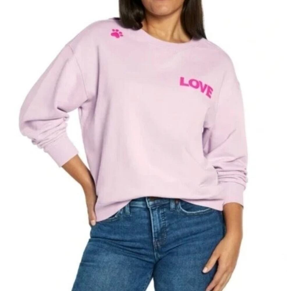 WILDFOX new light lilac purple hot pink Dogs Love Me pullover crew sweater top - Picture 3 of 7